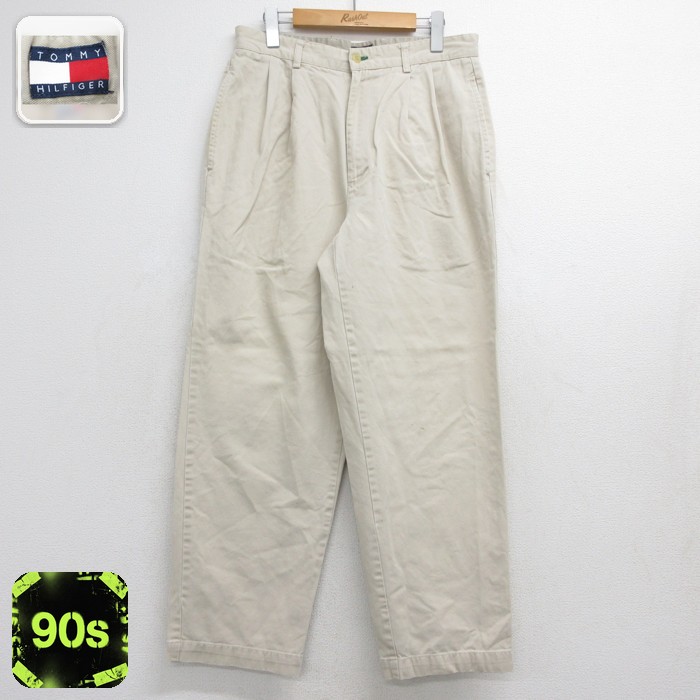 トミーヒルフィガー 90s ツータックチノパン ベージュ 実寸W33 | 古着