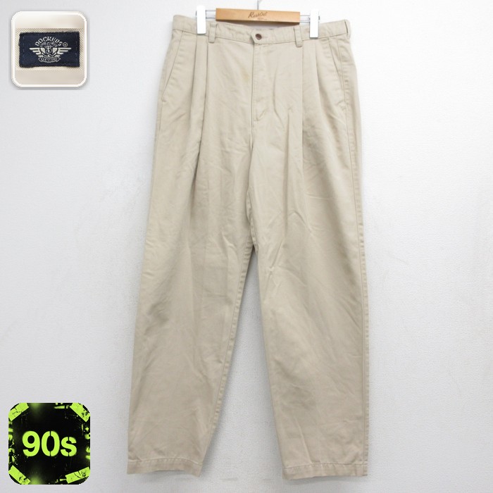 ドッカーズ 90s パンツ ツータック ベージュ 実寸W34 | 古着