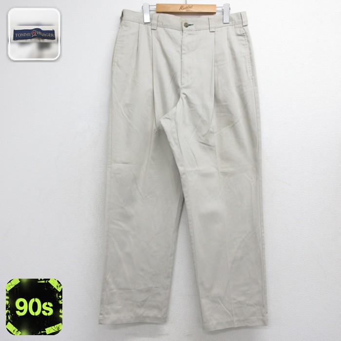 トミーヒルフィガー パンツ ツータック ベージュ 実寸W33 | 古着