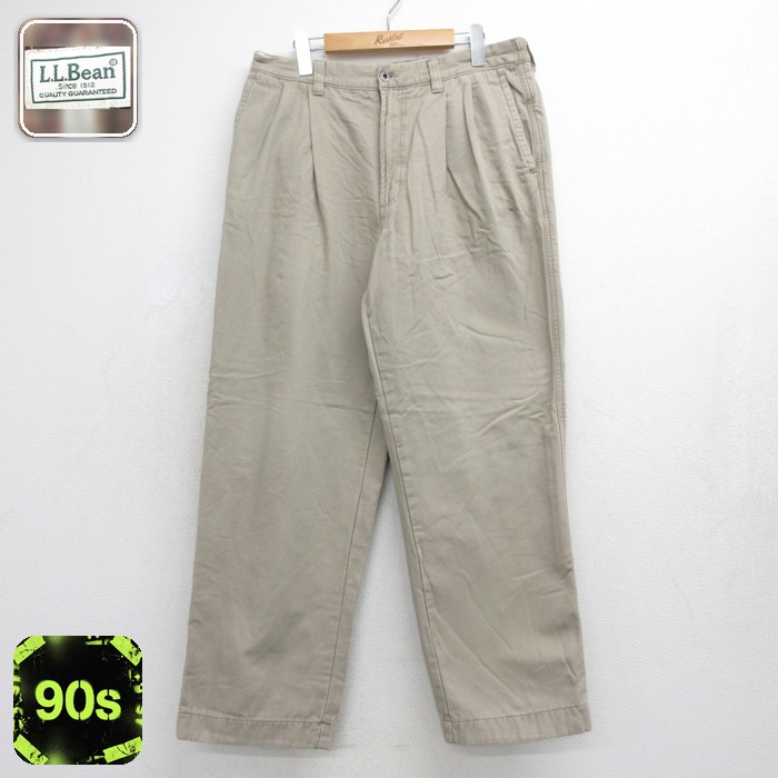 エルエルビーン 90s パンツ ツータック ベージュ 実寸W34 | 古着