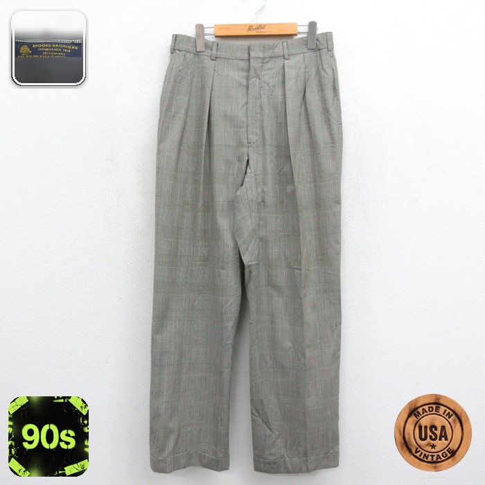 ブルックスブラザーズ 90s パンツ チェック グレー 実寸W32 | 古着