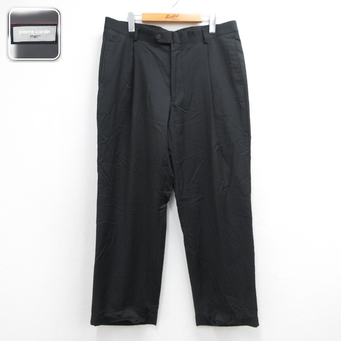 pierre cardin スラックス ピンストライプ ブラック 実寸W36 | 古着