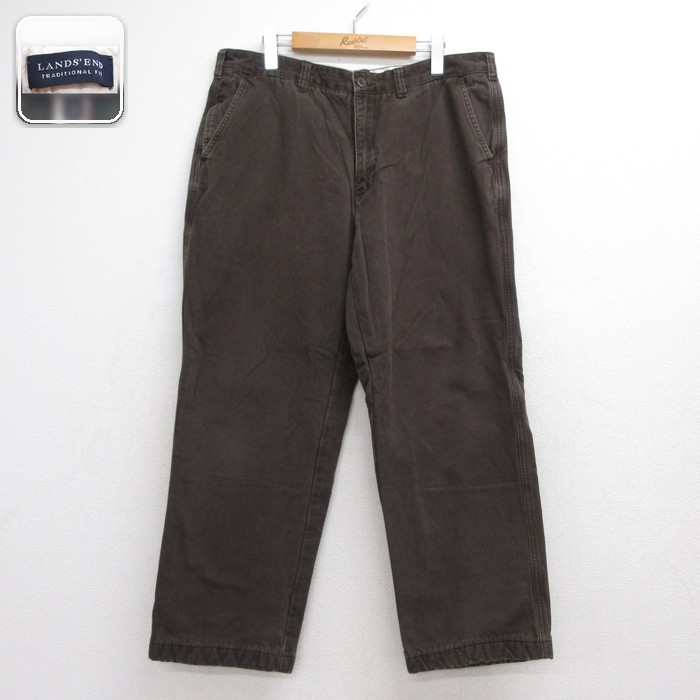 LANDS'END ランズエンド パンツ メンズ トラディショナル コットン ブラウン 実寸W35 | 古着