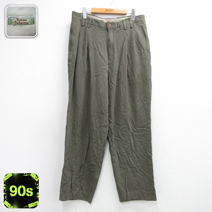 トミーヒルフィガー 90s パンツ ヘリンボーン カーキ メンズ実寸W35 | 古着