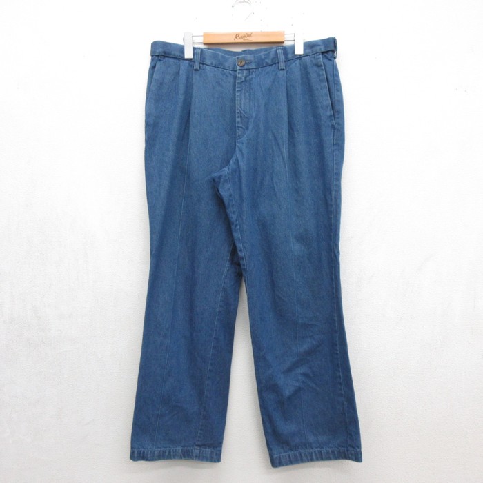 HAGGAR パンツ タック ネイビー メンズW36相当 | 古着