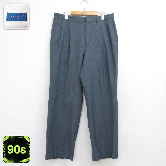 TOWNCRAFT パンツ メンズ 90s スラックス ツータック グレー 実寸W35 | 古着