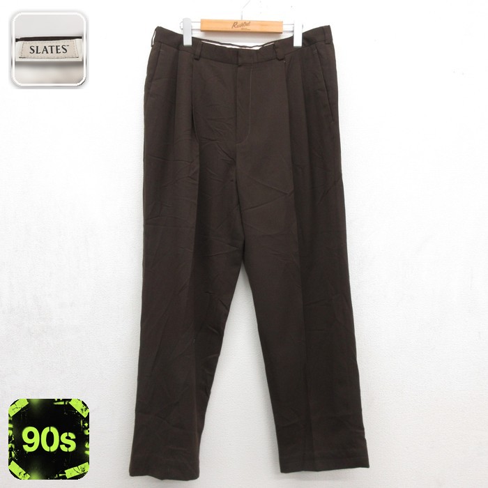 SLATES 90s パンツ タック ブラウン 実寸W34 | 古着