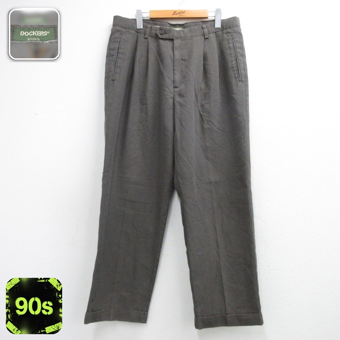 DOCKERS ドッカーズ パンツ メンズ 90s フラップポケット グレー チェック 実寸W36 | 古着