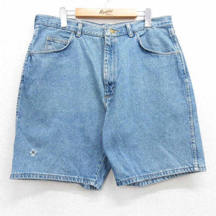【50%OFF】W36★古着 ラングラー Wrangler ショート パンツ ショーツ メンズ コットン 紺 ネイビー デニム 24mar30 中古 ボトムス 短パン ショーパン ハーフ