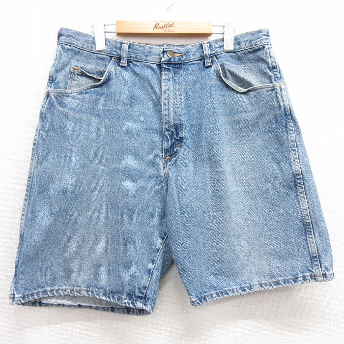 【50%OFF】W36★古着 ラングラー Wrangler ショート パンツ ショーツ メンズ 90年代 90s ヒゲ コットン USA製 紺 ネイビー デニム 24mar30 中古 ボトムス 短パン ショーパン ハーフ