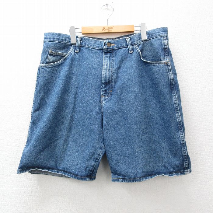 【50%OFF】W38★古着 ラングラー Wrangler ショート パンツ ショーツ メンズ コットン 紺 ネイビー デニム 24apr16 中古 ボトムス 短パン ショーパン ハーフ