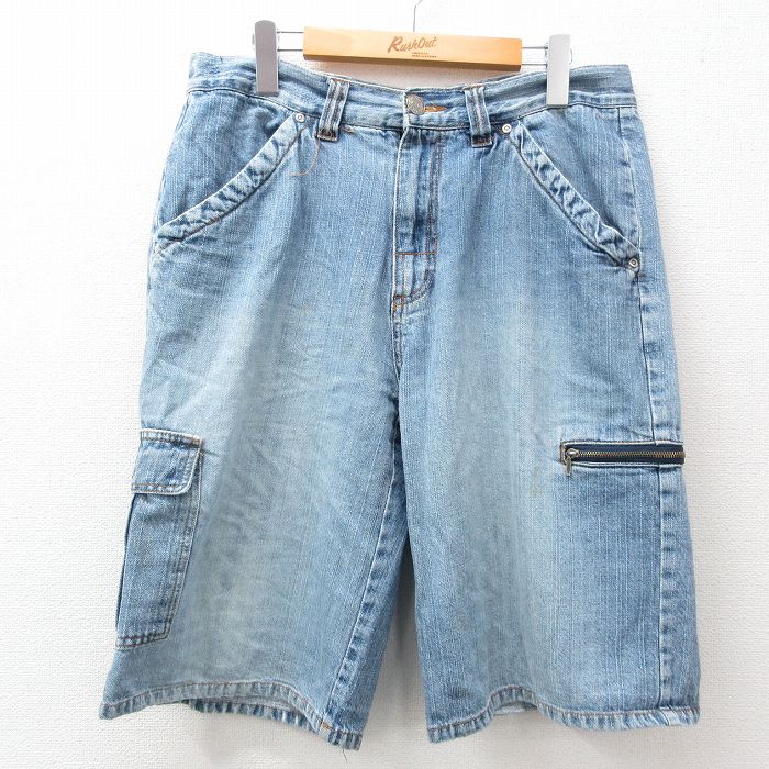 【50%OFF】W34★古着 ハーフ パンツ ショーツ メンズ 00年代 00s コットン 紺 ネイビー デニム 24apr16 中古 ボトムス 短パン ショーパン ショート