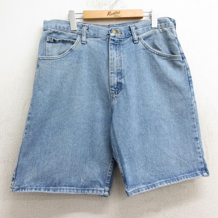 W36★古着 ラングラー Wrangler ショート パンツ ショーツ メンズ コットン 薄紺 ネイビー デニム 24may23 中古 ボトムス 短パン ショーパン ハーフ