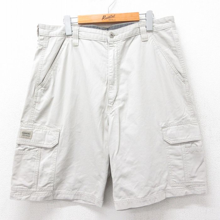 【50%OFF】W36★古着 ラングラー Wrangler ショート カーゴ パンツ ショーツ メンズ コットン 薄ベージュ カーキ 24jul04 中古 ボトムス 短パン ショーパン