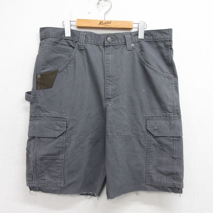 W37★古着 ラングラー Wrangler ショート ペインター カーゴ パンツ ショーツ メンズ ダック地 リップストップ グレー 24jul06 中古 ボトムス 短パン ショーパン
