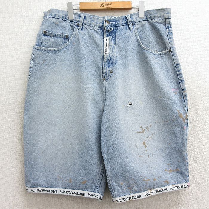 【50%OFF】W38★古着 ショート パンツ ショーツ メンズ モールスマローン コットン 紺 ネイビー デニム 24jul12 中古 ボトムス 短パン ショーパン ハーフ