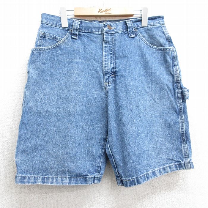 W33★古着 ショート ペインター パンツ ショーツ メンズ コットン 紺 ネイビー デニム 25mar31 中古 ボトムス 短パン ショーパン