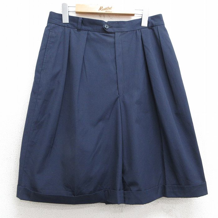W32★古着 ショート スラックス パンツ ショーツ メンズ 90年代 90s USA製 紺 ネイビー 25mar31 中古 ボトムス 短パン ショーパン