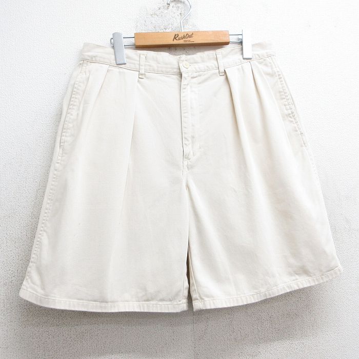 W32★古着 ラルフローレン Ralph Lauren ブランド ショート チノ パンツ チノパン ショーツ メンズ 90年代 90s コットン 生成り 25mar31 中古 ボトムス 短パン ショーパン