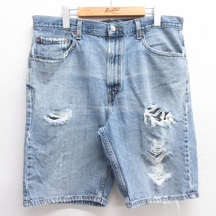 W36★古着 リーバイス Levis 505 ショート パンツ ショーツ メンズ ボロ コットン 紺 ネイビー デニム 【spe】 25mar31 中古 ボトムス 短パン ショーパン ハーフ
