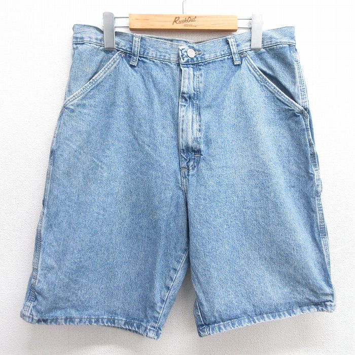 W33★古着 ラングラー Wrangler ショート ペインター パンツ ショーツ メンズ コットン 紺 ネイビー デニム 25mar31 中古 ボトムス 短パン ショーパン