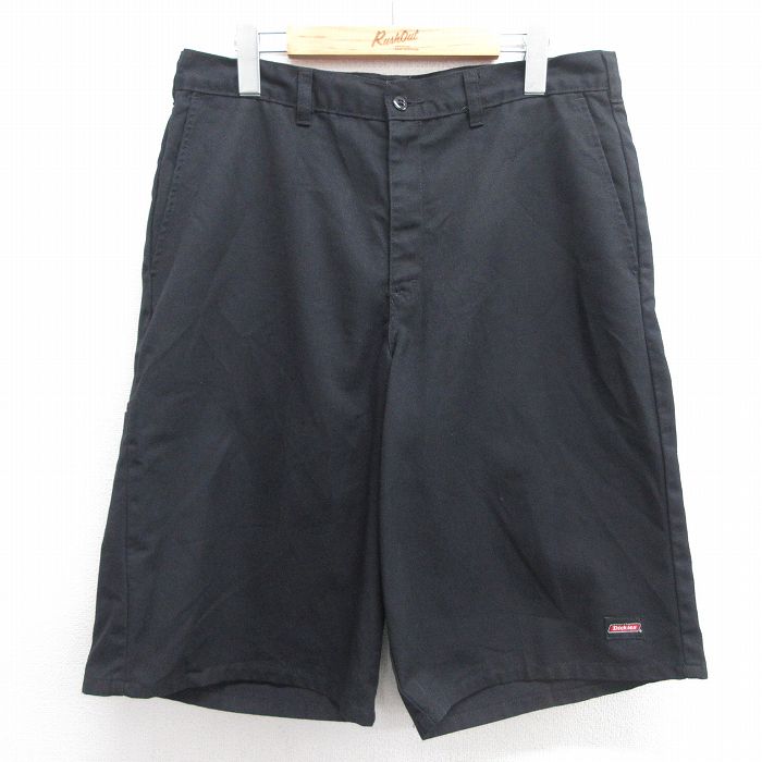 W33★古着 ディッキーズ Dickies ショート ワーク パンツ ショーツ メンズ 黒 ブラック 25mar31 中古 ボトムス 短パン ショーパン