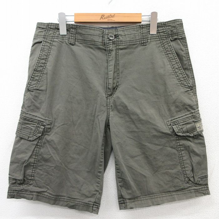 W34★古着 ユニオンベイ ショート カーゴ パンツ ショーツ メンズ 緑系 グリーン 25apr01 中古 ボトムス 短パン ショーパン