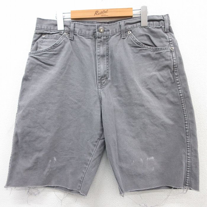 W34★古着 ディッキーズ Dickies ショート パンツ ショーツ メンズ ダック地 コットン グレー 25apr01 中古 ボトムス 短パン ショーパン ハーフ