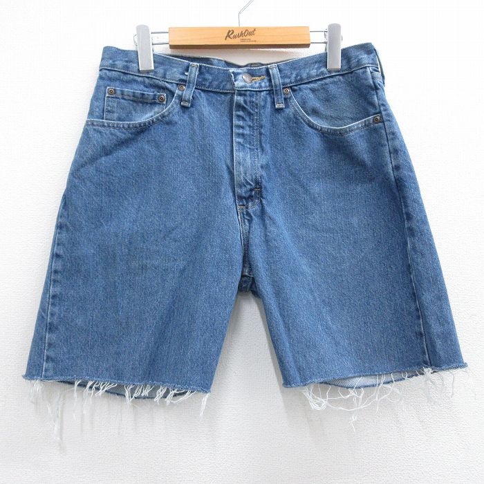 【50%OFF】W32★古着 ラングラー Wrangler ショート パンツ ショーツ メンズ コットン 紺 ネイビー デニム 25apr02 中古 ボトムス 短パン ショーパン ハーフ