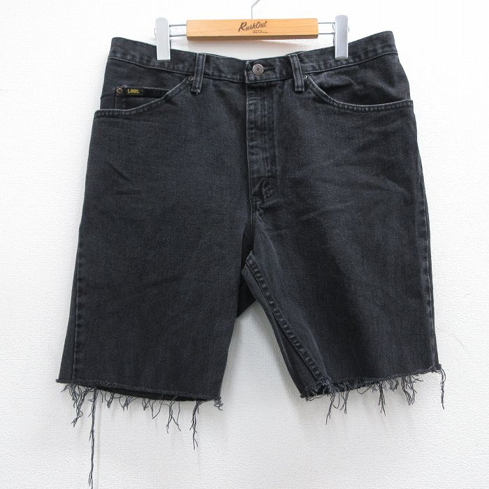 【50%OFF】W35★古着 リー Lee ショート パンツ ショーツ メンズ コットン 黒 ブラック 25apr02 中古 ボトムス 短パン ショーパン ハーフ