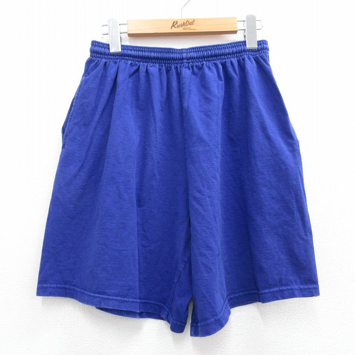 W29★古着 ラッセル ショート イージー パンツ ショーツ メンズ 90年代 90s 無地 コットン USA製 紺 ネイビー 【spe】 25apr02 中古 ボトムス 短パン ショーパン