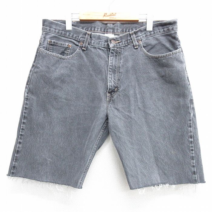 W37★古着 FADED GLORY ショート パンツ ショーツ メンズ コットン 黒 ブラック デニム 25apr02 中古 ボトムス 短パン ショーパン ハーフ