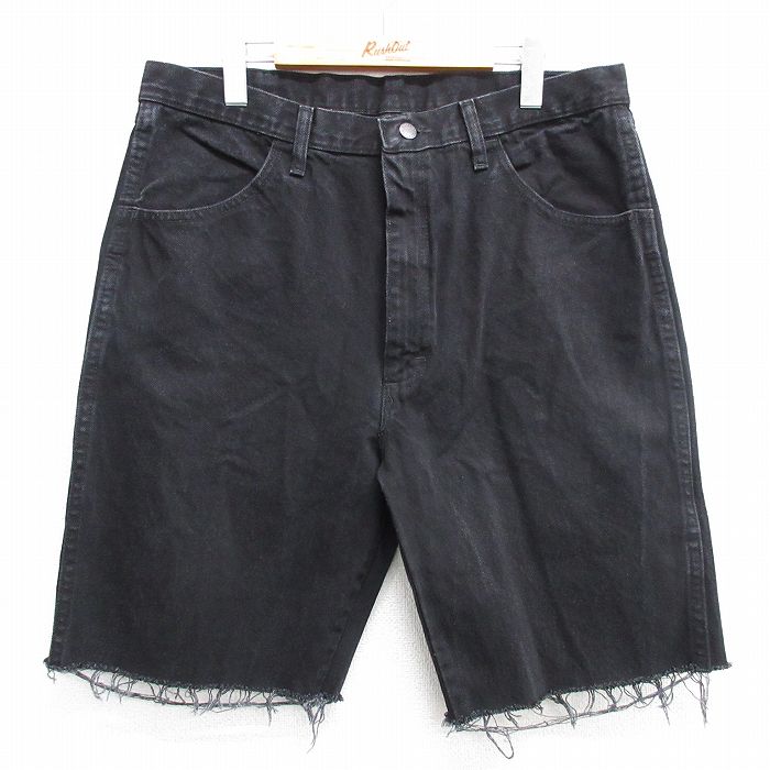 【50%OFF】W35★古着 ラスラー ショート パンツ ショーツ メンズ コットン 黒 ブラック デニム 25apr02 中古 ボトムス 短パン ショーパン ハーフ