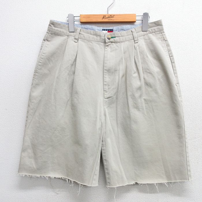 【50%OFF】W33★古着 トミーヒルフィガー TOMMY HILFIGER ブランド ショート パンツ ショーツ メンズ 90年代 90s コットン ベージュ カーキ 【spe】 25apr02 中古 ボトムス 短パン ショーパン ハーフ