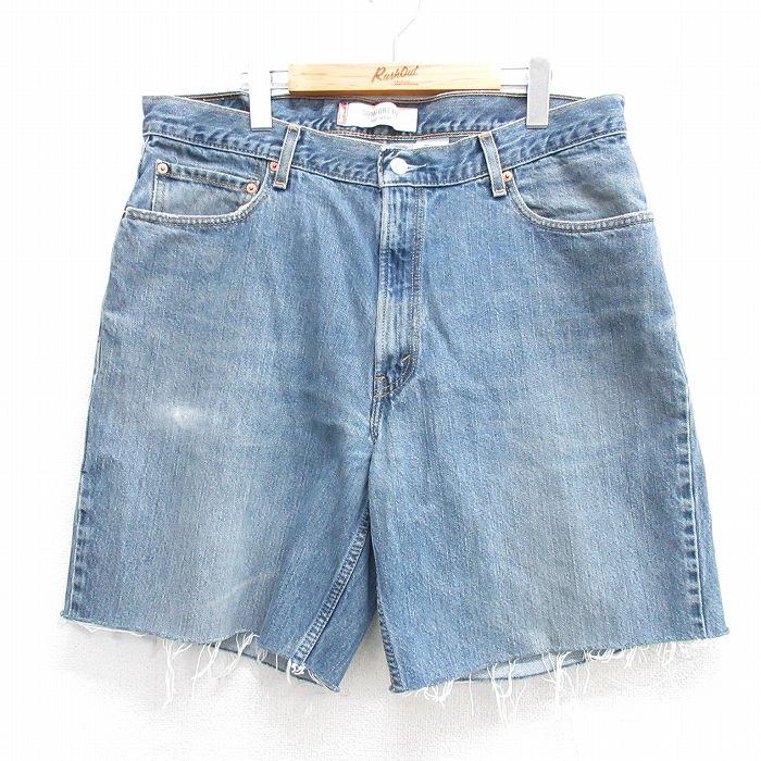 W36★古着 リーバイス Levis 560 ショート パンツ ショーツ メンズ ヒゲ コットン 紺 ネイビー デニム 25apr02 中古 ボトムス 短パン ショーパン ハーフ