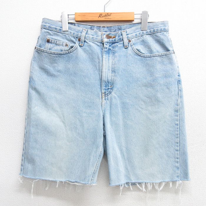 W36★古着 エディーバウアー ショート パンツ ショーツ メンズ コットン 薄紺 ネイビー デニム 25apr02 中古 ボトムス 短パン ショーパン ハーフ