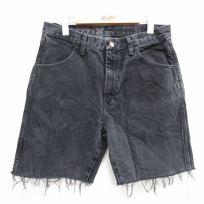 【50%OFF】W32★古着 ラスラー ショート パンツ ショーツ メンズ コットン 黒 ブラック デニム 25apr02 中古 ボトムス 短パン ショーパン ハーフ