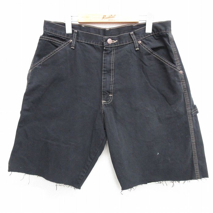 【20%OFF】W34★古着 ラングラー Wrangler ショート ペインター パンツ ショーツ メンズ 黒 ブラック 25apr02 中古 ボトムス 短パン ショーパン
