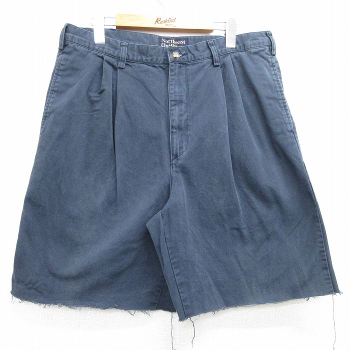 W34★古着 ショート パンツ ショーツ メンズ コットン 紺 ネイビー 25apr02 中古 ボトムス 短パン ショーパン ハーフ