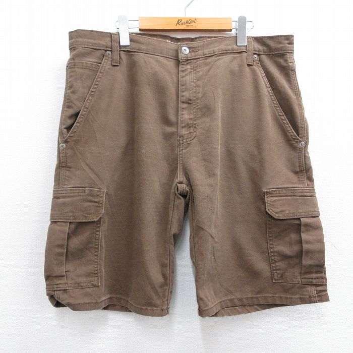 W37★古着 ディッキーズ Dickies ショート カーゴ パンツ ショーツ メンズ ダック地 コットン 茶 ブラウン 25apr03 中古 ボトムス 短パン ショーパン