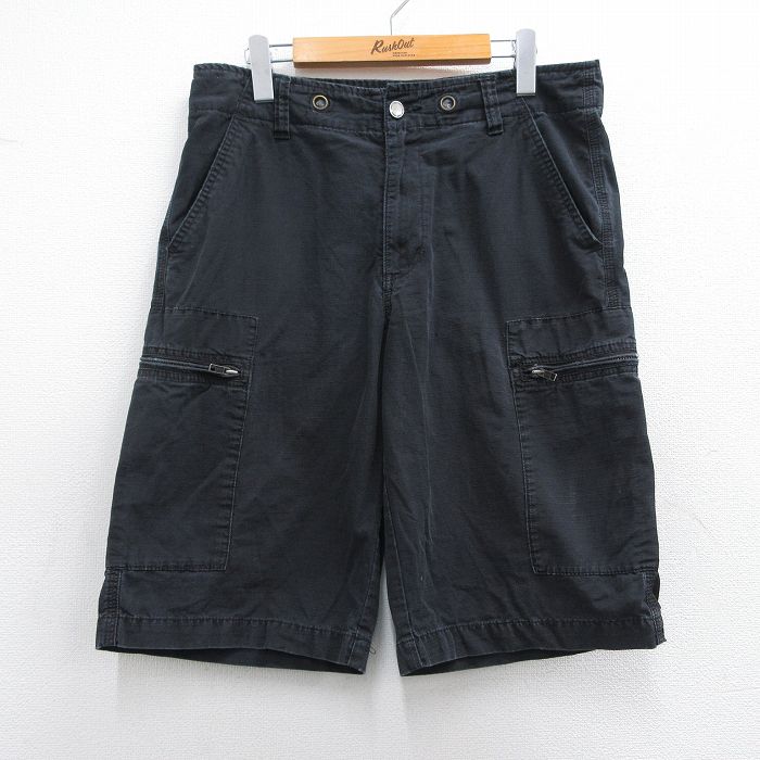 W32★古着 カルバンクライン Calvin Klein ブランド ショート カーゴ パンツ ショーツ メンズ リップストップ コットン 黒 ブラック 25apr03 中古 ボトムス 短パン ショーパン