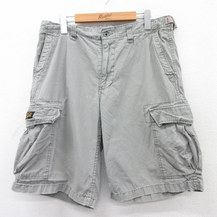 W35★古着 ラルフローレン Ralph Lauren ポロジーンズ ブランド ショート カーゴ パンツ ショーツ メンズ リップストップ コットン グレー 25apr03 中古 ボトムス 短パン ショーパン