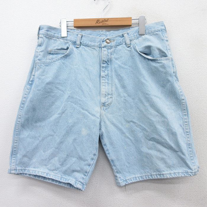 W34★古着 ラングラー Wrangler ショート パンツ ショーツ メンズ 00年代 00s 薄紺 ネイビー デニム 25apr03 中古 ボトムス 短パン ショーパン ハーフ
