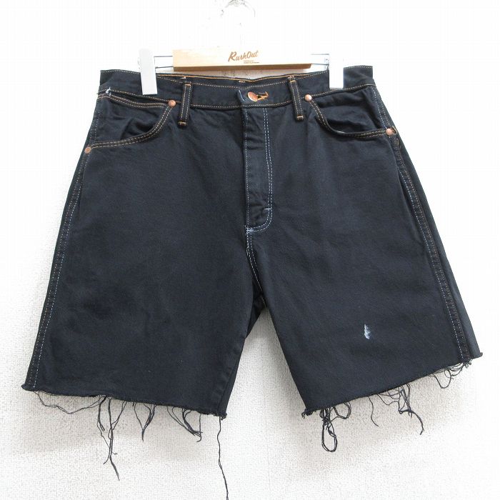 【50%OFF】W31★古着 ラングラー Wrangler ショート パンツ メンズ コットン 黒 ブラック 25apr03 中古 ボトムス 短パン ショーパン ハーフ