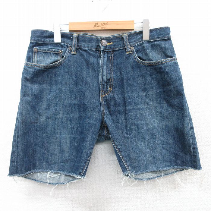 【50%OFF】W34★古着 ギャップ GAP ショート パンツ ショーツ メンズ ヒゲ コットン 紺 ネイビー デニム 25apr04 中古 ボトムス 短パン ショーパン ハーフ