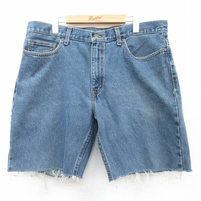 W36★古着 FADED GLORY ショート パンツ ショーツ メンズ コットン 紺 ネイビー デニム 25apr04 中古 ボトムス 短パン ショーパン ハーフ