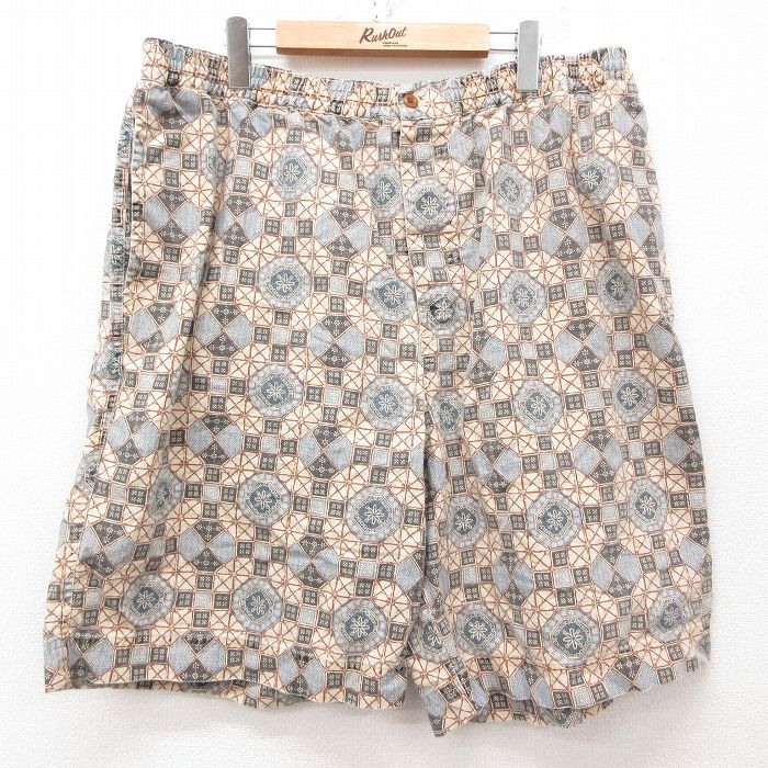 W39★古着 ジェイクルー J.CREW ショート パンツ ショーツ メンズ 90年代 90s 総柄 リネン 大きいサイズ ベージュ他 カーキ 【spe】 25apr04 中古 ボトムス 短パン ショーパン ハーフ