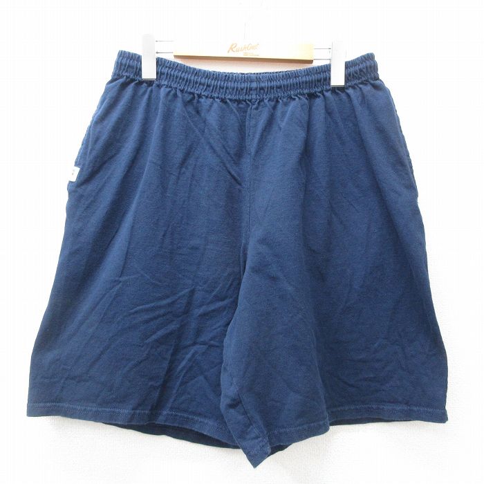 W37★古着 ラッセル ショート イージー パンツ ショーツ メンズ コットン 紺 ネイビー 【spe】 25apr04 中古 ボトムス 短パン ショーパン