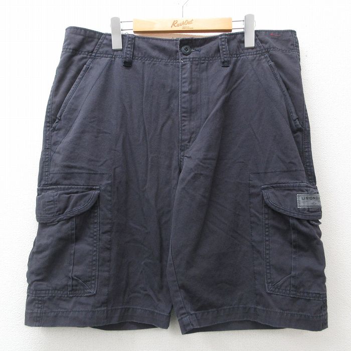 W39★古着 ユニオンベイ ショート カーゴ パンツ ショーツ メンズ コットン 紺 ネイビー 25apr04 中古 ボトムス 短パン ショーパン