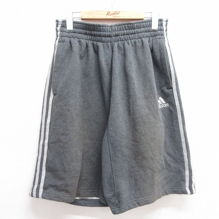 W31★古着 アディダス adidas ハーフ スウェット パンツ ショーツ メンズ ワンポイントロゴ 濃グレー 霜降り 25apr04 中古 ボトムス 短パン ショーパン